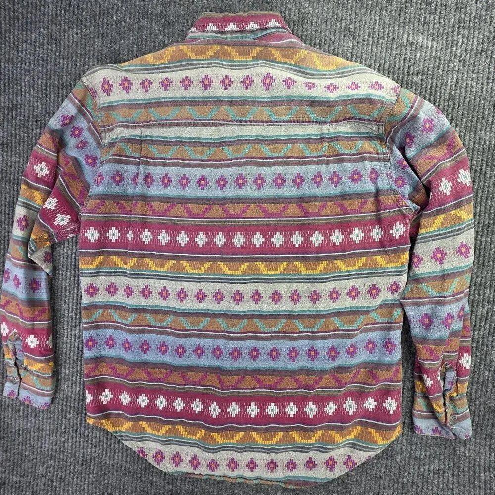 Vintage Southwestern Shirt Womens Medium Red Aztec Stripe 90s Western Cowgirl